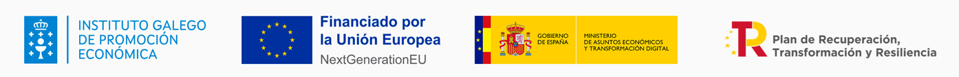 Logos of funding entities: IGAPE, EU, Ministry of Economic Affairs and Digital Transformation of the Spanish Government, Recovery, Transformation and Resilience Plan